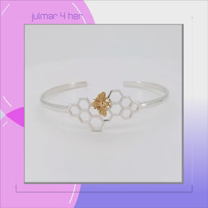 Bee & Honeycomb Cuff Bangle viewed in 3d rotation