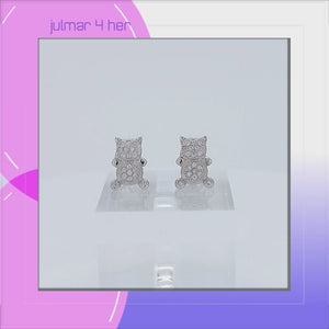 Glitter Cat Sterling Silver stud Earrings with Cubic Zirconia viewed in 3d rotation