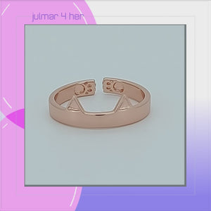 Cat Ears adjustable Ring in Sterling Silver with Rose Gold viewed in 3d rotation