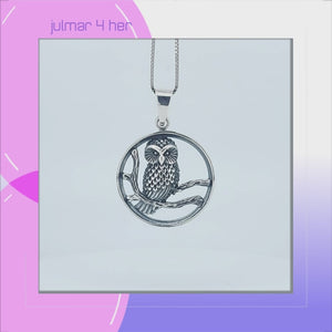 Owl on a Branch Sterling Silver Pendant viewed in 3d rotation