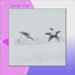 Starfish Sterling Silver Earrings with Freshwater Pearl viewed in 3d rotation