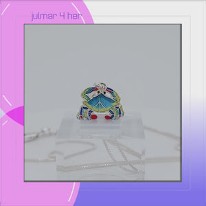 Crab Sterling Silver plated Pendant with hand-painted Enamels viewed in 3d rotation