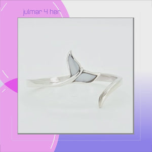 Whale Tail Sterling Silver and Mother of Pearl adjustable Ring viewed in 3d rotation