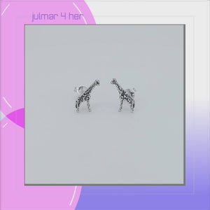 Giraffe Sterling Silver stud Earrings viewed in 3d rotation