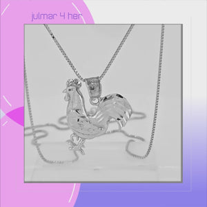 Rooster Sterling Silver Pendant viewed in 3d rotation