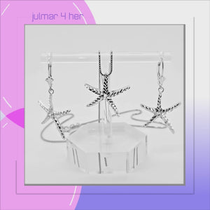 Starfish Sterling Silver leverback Earrings & Pendant Jewellery Set viewed in 3d rotation