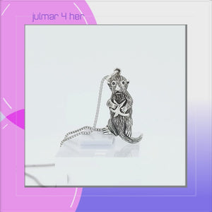 Otter with Starfish Sterling Silver Charm Pendant viewed in 3d rotation