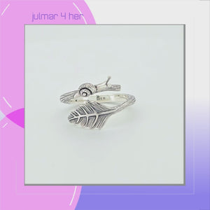 Snail & Leaf Sterling Silver adjustable Ring viewed in 3d rotation