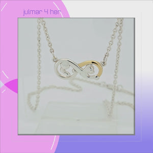 Infinity Cat Sterling Silver and 14k Gold Necklace viewed in 3d rotation
