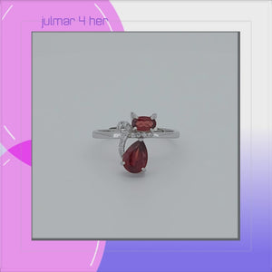 Stunning Cat Sterling Silver adjustable Ring with Garnet & Cubic Zirconia viewed in 3d rotation