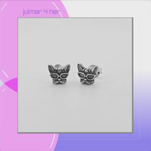 Boxer Dog in Shades Sterling Silver stud Earrings viewed in 3d rotation