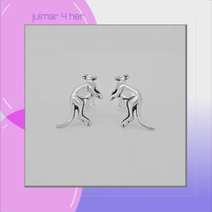 Kangaroo Sterling Silver push-back Earrings viewed in 3d rotation