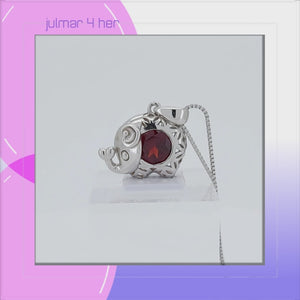 Elephant Sterling Silver Pendant with Garnet viewed in 3d rotation