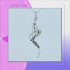 Dragonfly Chakra Sterling Silver Pendant with Gemstones viewed in 3d rotation