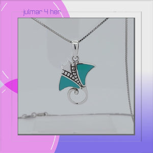 Manta Ray Sterling Silver Pendant with Turquoise viewed in 3d rotation