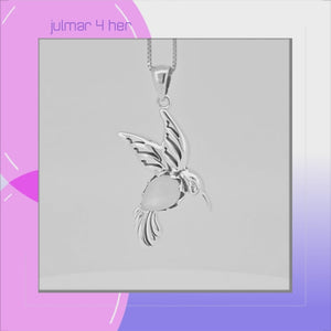 Hummingbird Sterling Silver and Rainbow Moonstone Pendant viewed in 3d rotation