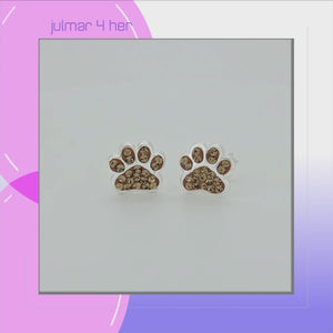 Cat Paws Sterling Silver with Swarovski Crystals stud Earrings viewed in 3d rotation