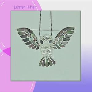 Owl Sterling Silver with Mother of Pearl Pendant Brooch combo viewed in 3d rotation