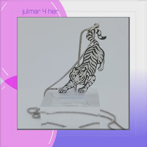 Prowling Tiger Sterling Silver Pendant viewed in 3d rotation