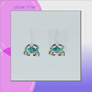 Crab Sterling Silver plated hook Earrings with hand-painted Enamels viewed in 3d rotation