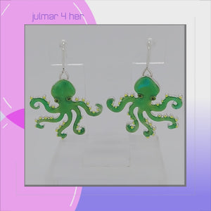Octopus Sterling Silver plated dangle Earrings with Enamels viewed in 3d rotation