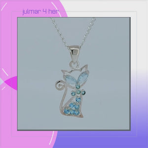 Cat Sterling Silver Pendant with Sky Blue Cubic Zirconia viewed in 3d rotation