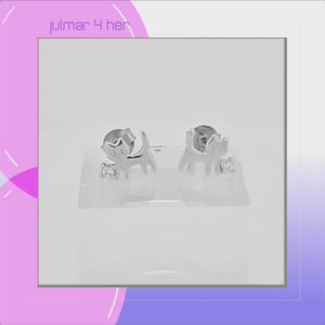 Cat Sterling Silver push-back Earrings with Cubic Zirconia viewed in 3d rotation