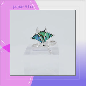 Manta Ray Sterling Silver adjustable Ring with Abalone viewed in 3d rotation