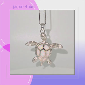 Turtle Sterling Silver Pendant with Lab-Created White Opal viewed in 3d rotation