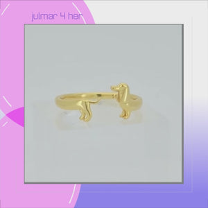 Dachshund Gold and Sterling Silver adjustable Ring viewed in 3d rotation
