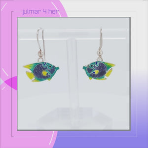 Angelfish Sterling Silver hook Earrings with Enamels viewed in 3d rotation