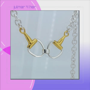 Horse Snaffle Bit Sterling Silver Necklace with 18kt Gold Accents viewed in 3d rotation