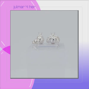 Ladybug Asymmetrical Sterling Silver stud Earrings viewed in 3d rotation