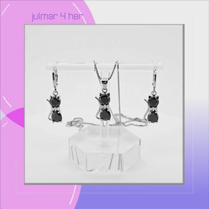 Black Cat Sterling Silver and Crystal Jewellery Set viewed in 3d rotation