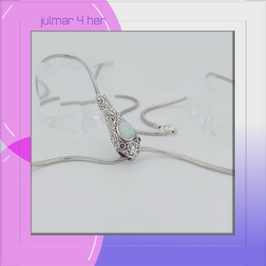 Snake Sterling Silver & Created Opal Lariat Necklace viewed in 3d rotation