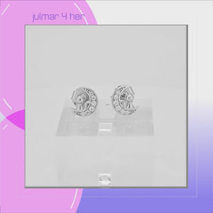 Cat & Moon Sterling Silver and Cubic Zirconia stud Earrings viewed in 3d rotation