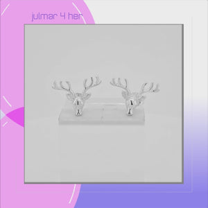 Deer Head Sterling Silver stud Earrings viewed in 3d rotation