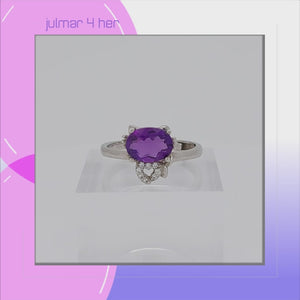 Cat Sterling Silver adjustable Ring with Amethyst viewed in 3d rotation