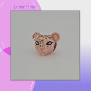Lion Cub Sterling Silver Bead Charm with Rose Gold viewed in 3d rotation