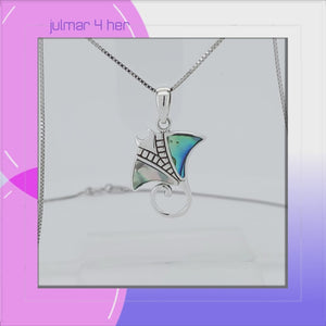 Manta Ray Sterling Silver and Abalone Pendant viewed in 3d rotation