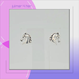 Horse Head Sterling Silver stud Earrings viewed in 3d rotation