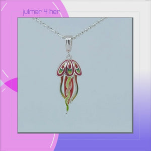 Jellyfish Dangle Sterling Silver plated Pendant with Enamels viewed in 3d rotation