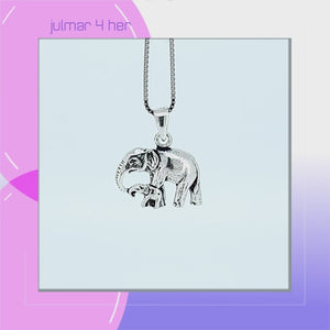 Elephant Mum & Calf Sterling Silver Pendant viewed in 3d rotation