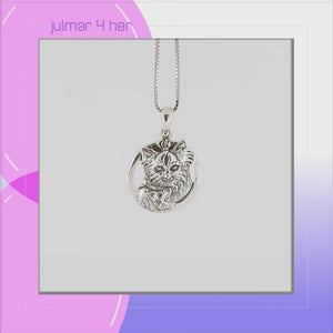Yorkshire Terrier & Pup Sterling Silver Pendant viewed in 3d rotation