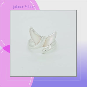 Whale Tail Sterling Silver and Mother of Pearl adjustable Ring viewed in 3d rotation