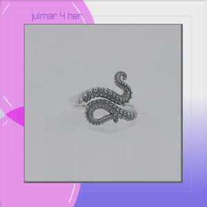 Octopus Tentacle Sterling Silver adjustable Ring viewed in 3d rotation