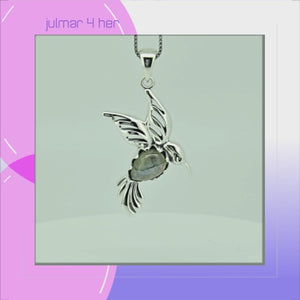 Bird Sterling Silver with Labradorite Pendant viewed in 3d rotation