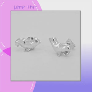 Seal Sterling Silver stud Earrings viewed in 3d rotation