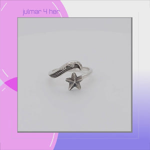 Starfish & Wave Sterling Silver adjustable Ring viewed in 3d rotation