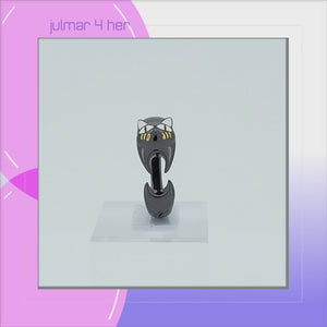 Black Cat Sterling Silver adjustable Ring with Enamels viewed in 3d rotation